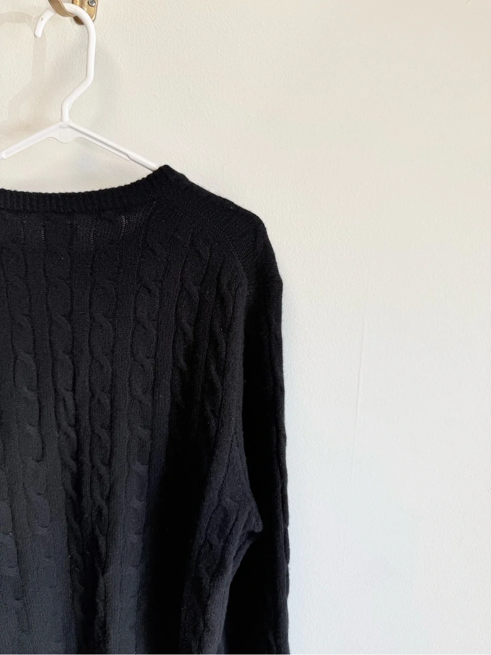 J. Crew 100% Cashmere Black Cable Knit Crewneck Sweater Large AZ972